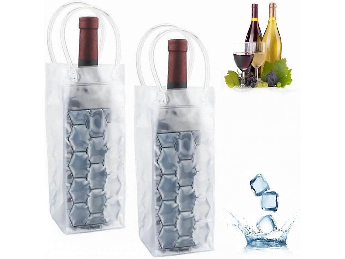 2 bolsas de plástico con gel refrigerante para vino, ideales para actividades al aire libre y picnics, color blanco.