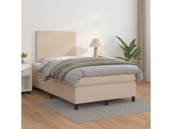 Cama Box Spring Con Colchón Cuero Sintético Capuchino 120x200cm