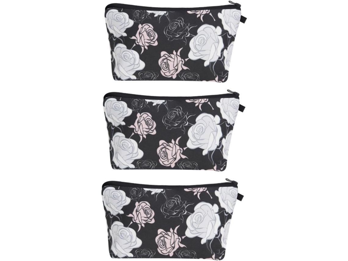 Neceser De Maquillaje De 3 Piezas Con Estampado Digital De Rosas. Bolsa De Aseo Portátil.