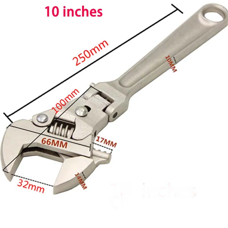 Llave de carraca ajustable (10 pulgadas), llave giratoria ajustable de 180° con mango plegable.