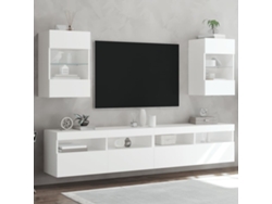 Muebles De Tv De Pared Con Luces Led 2 Uds Blanco 40x30x60,5 Cm