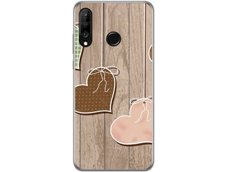 Carcasa Huawei P30 Lite TUMUNDOSMARTPHONE Corazones Madera Multicolor