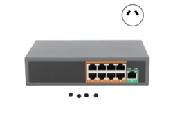 Switch PoE de 9 portas Gigabit Ethernet IEEE802.3af/at para câmeras IP de CFTV e sistemas de segurança.