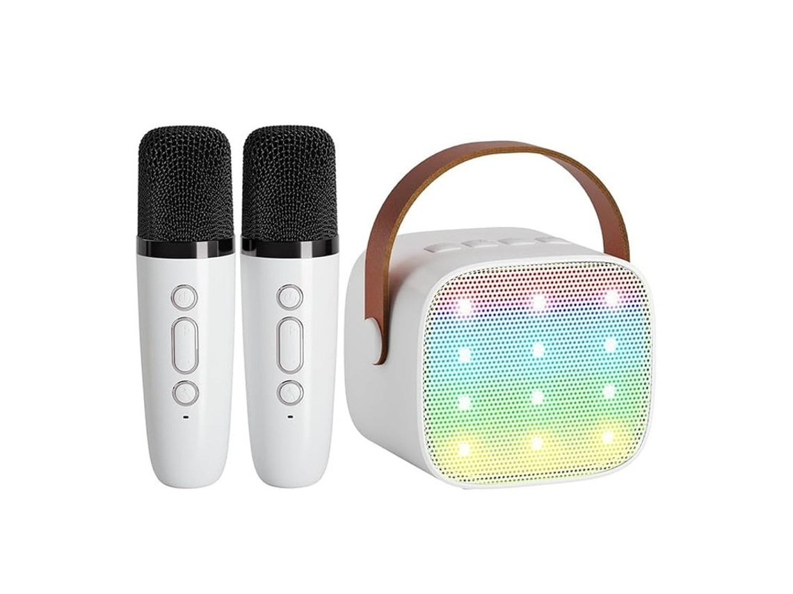 Mini máquina de karaoke portátil con micrófono dual Bluetooth y altavoz para fiesta de cumpleaños infantil, color blanco Yizhood