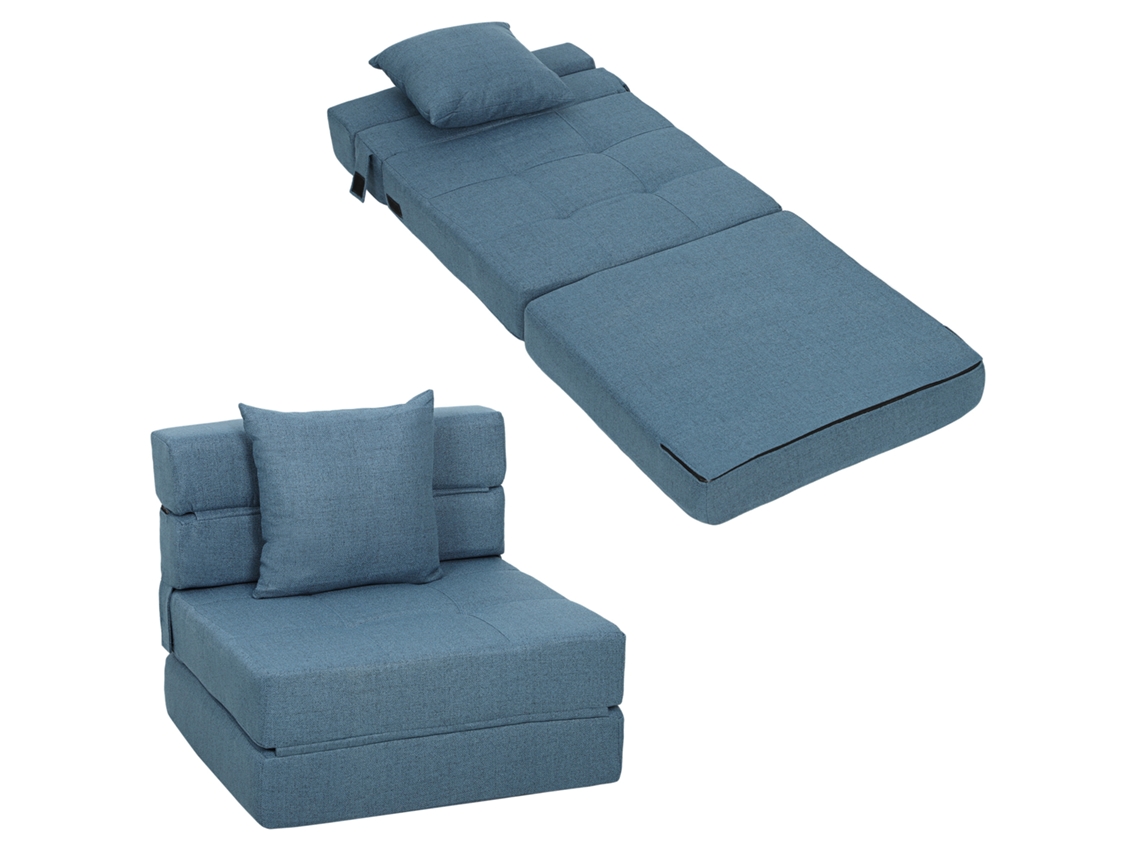 Sofá Cama/sillón Convertible Con 1 Cojín Extraíble, Tejido Azul Oscuro.