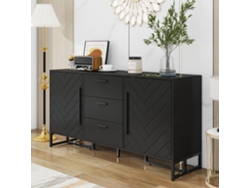 Aparador negro con diseño de espiga de QINGYU TECH, 2 puertas y 3 cajones