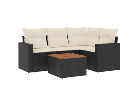 Conjunto 5 de muebles de jardín VIDAXL y cojines ratán sintético negro