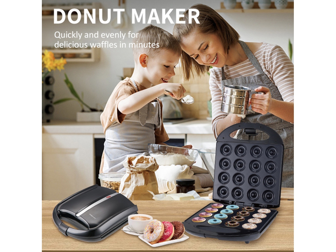 Máquina para hacer donas para 16 donas, 1400 W, máquina de desayuno con calentamiento de doble cara y superficie antiadherente para el desayuno, Lanc
