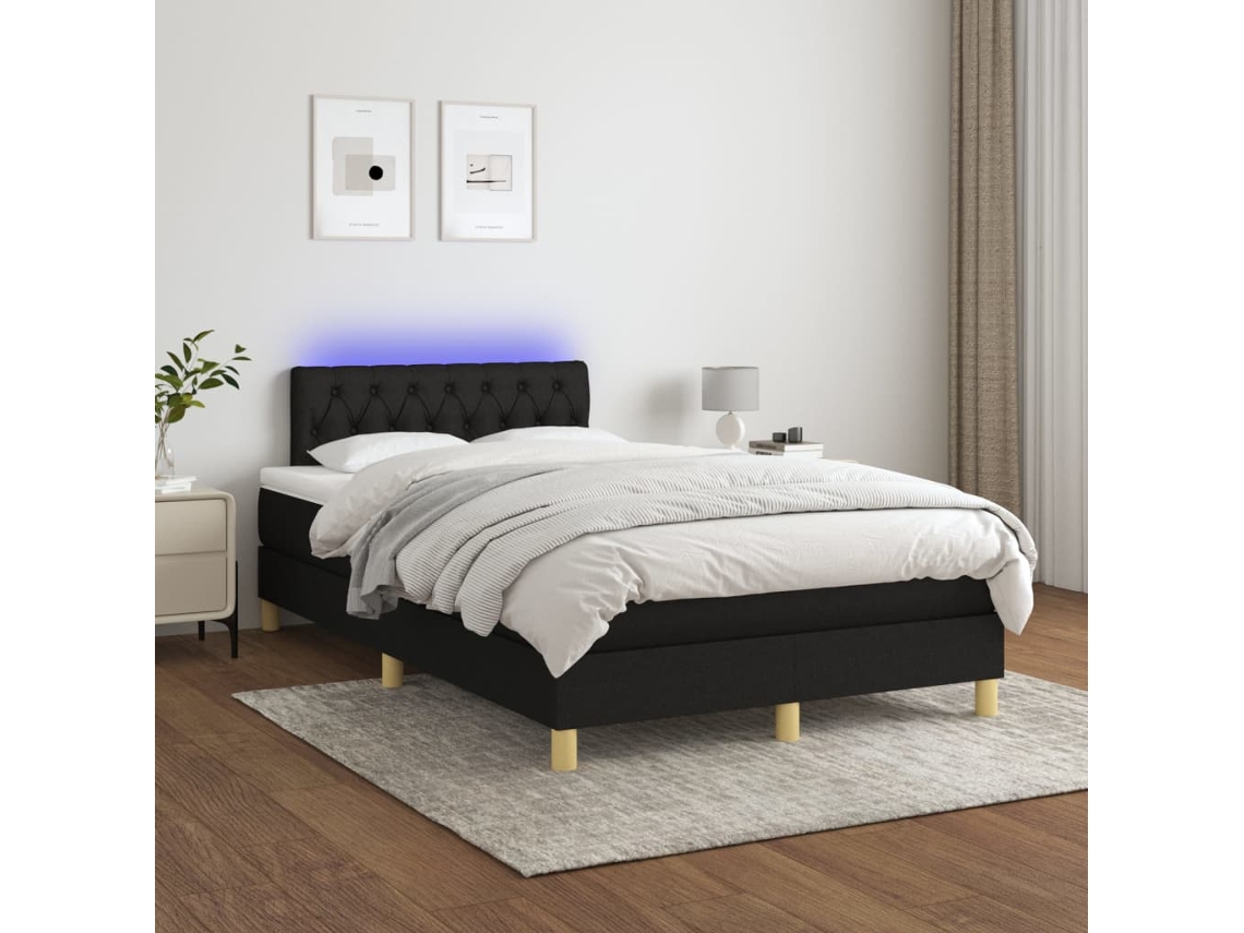 Cama Box Spring Con Colchón Led Tela Negro 120x200 Cm