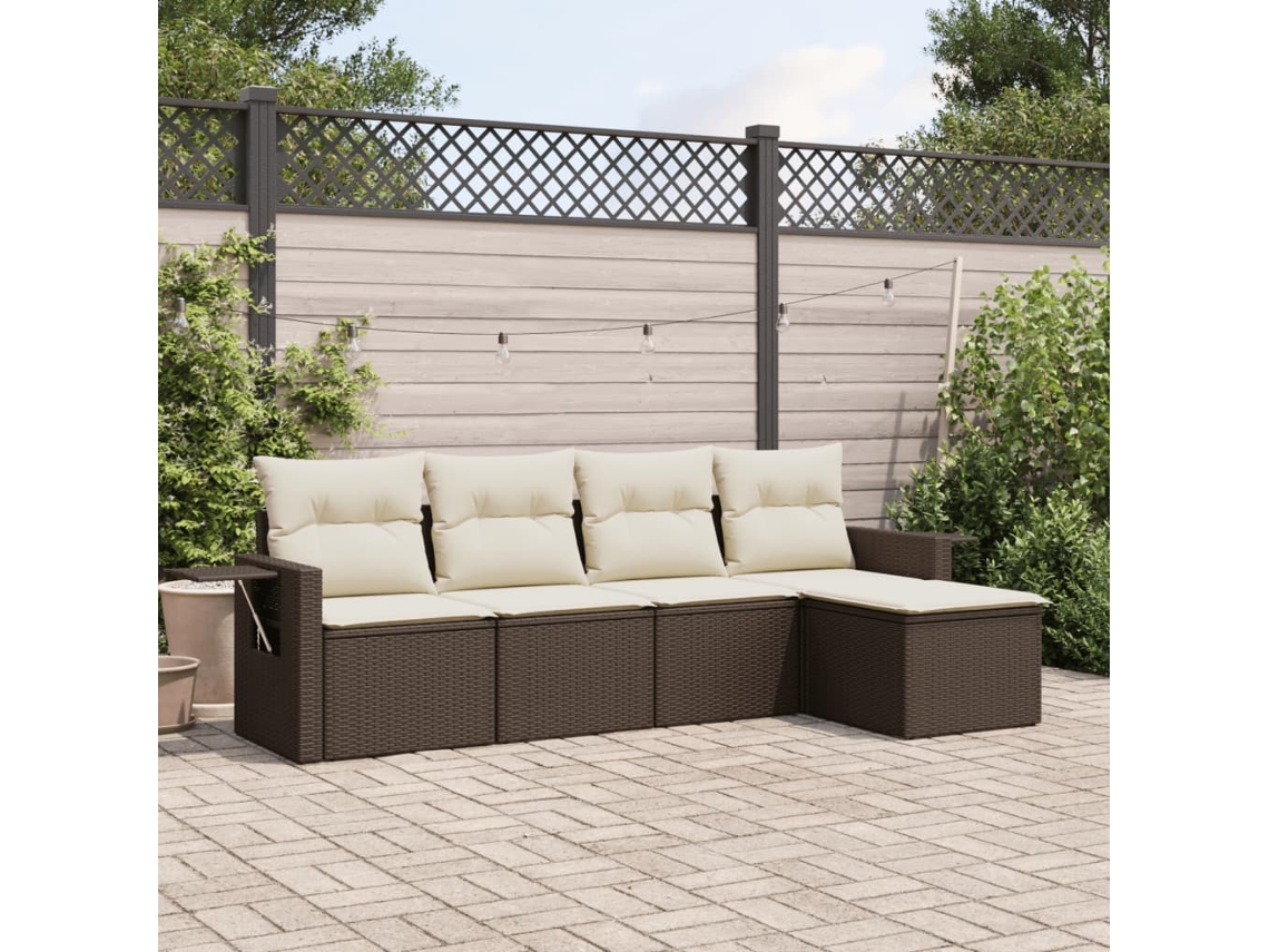 Conjunto de sofá de jardín de 5 piezas con cojines de mimbre marrón de DKD Home Decor