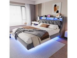 Cama De Terciopelo De 180x200 Con Cabecero Plegable, Toma De Corriente Led Y Sistema De Suspensión.