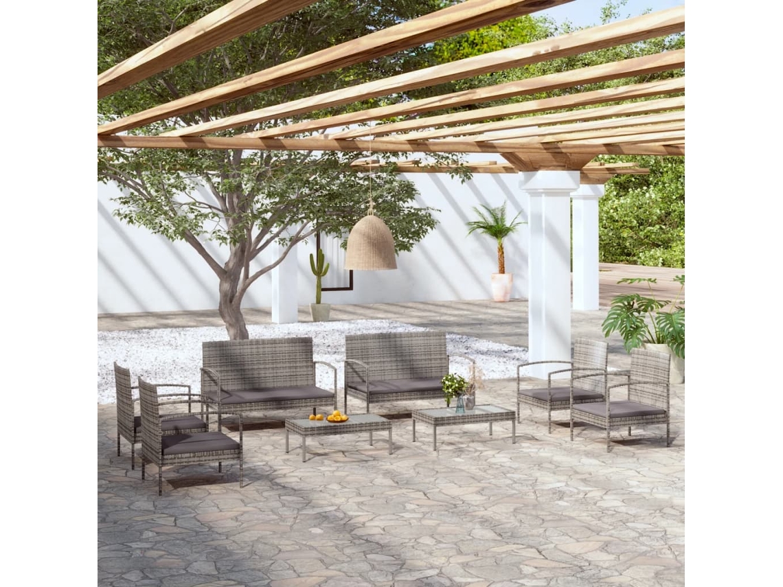 Conjunto de jardín de 8 piezas con cojines de mimbre gris de DKD Home Decor