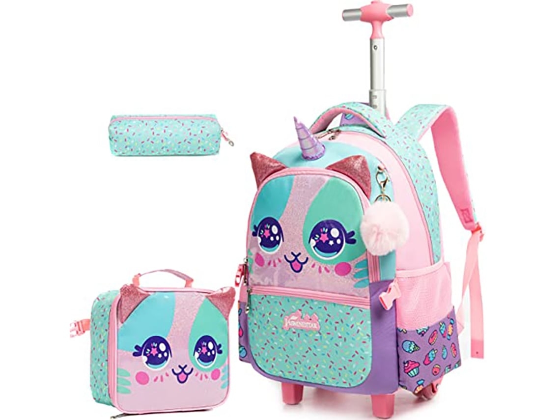 Mochila con ruedas con forma de unicornio, juego de equipaje escolar, estilo femenino, ideal para niños, educativo, duradero STELASPLEN