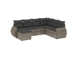 Maison Exclusive - Conjunto de sofá de jardín de 7 piezas con cojines de mimbre y patas grises