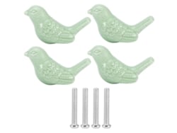 Juego De 4 Pomos De Cerámica Con Forma De Pájaro Para Cajones, Armarios Y Accesorios De Muebles - Verde