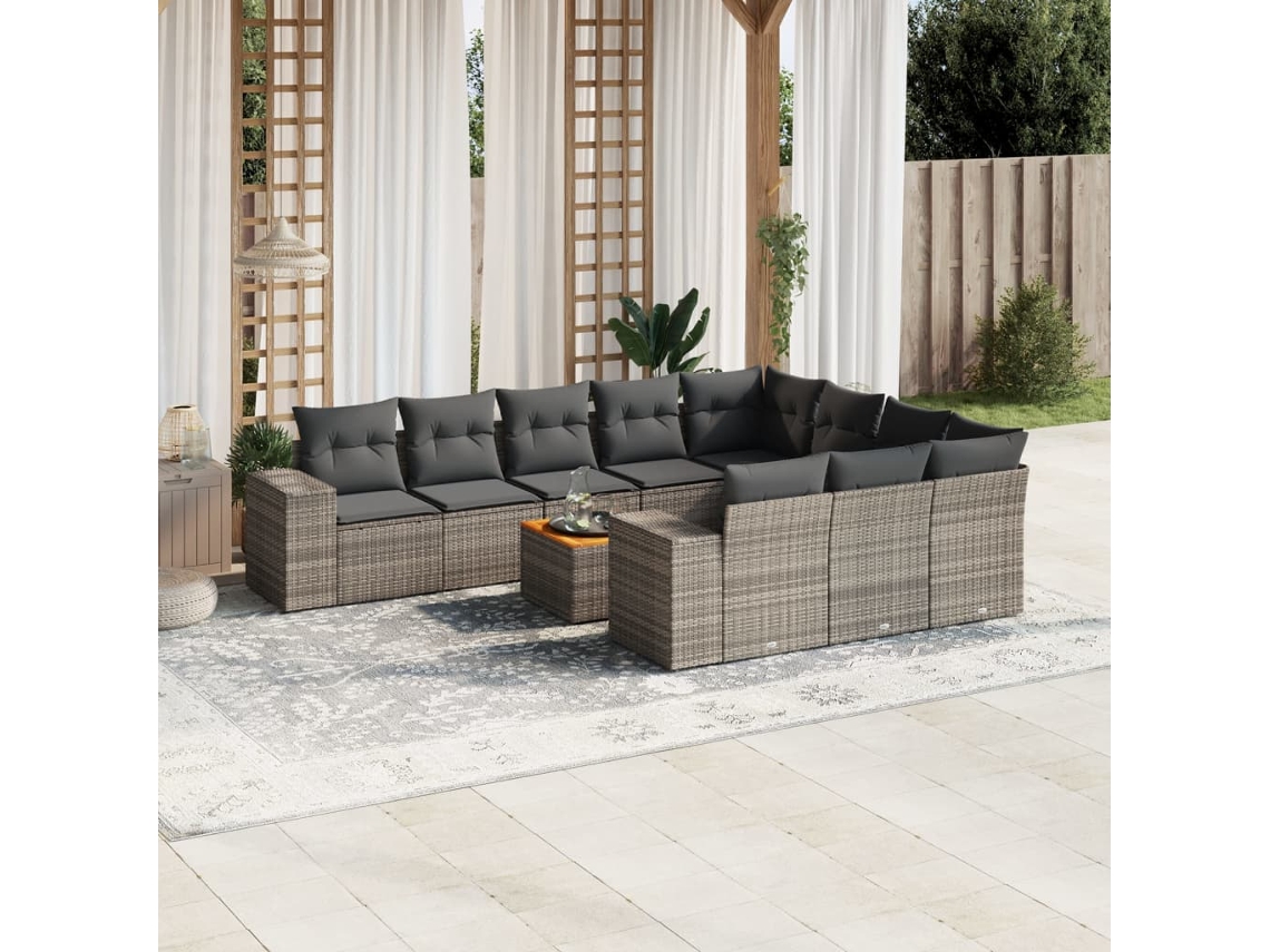 Conjunto de sofás de jardín de 11 piezas DKD Home Decor con cojines de mimbre gris