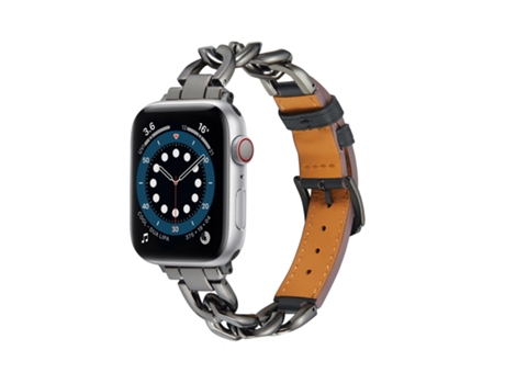Cadena de Reloj de Piel + Correa para Apple Watch Series 9, 8 y 7 41mm / SE 3 y SE 2 y 6 y SE y 5 y 4 40 mm / 3 y 2 y 1 38 mm (Negro + Negro)