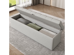 Banco Baúl Tapizado en Estilo Lino Gris Claro