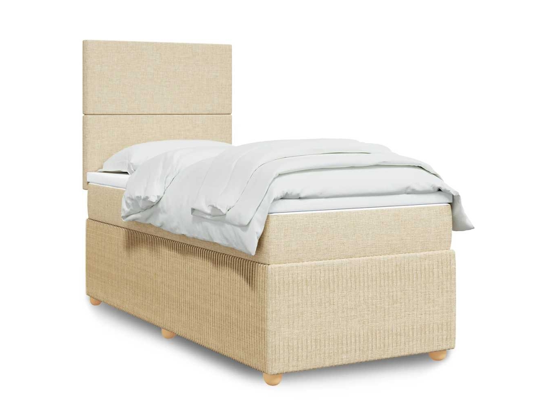 Cama Box Spring Con Colchón Tela Color Crema 80x200 Cm