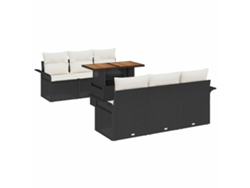 Maison Exclusive - Conjunto de sofá de jardín de 7 piezas con cojines, negro y crema.