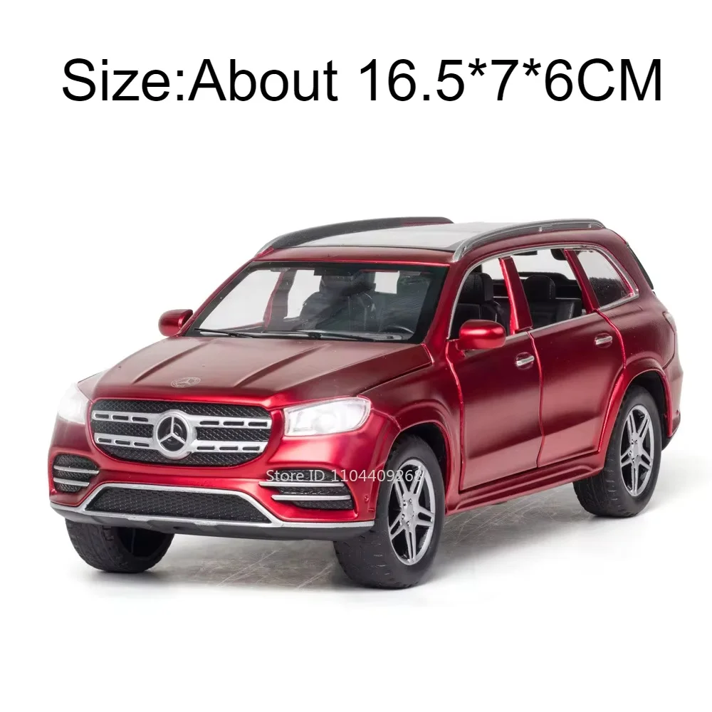 (gls580 Rojo) Coche miniatura a escala 1:32, puertas que se abren, carrocería de metal fundido a presión, efectos de sonido y luz.