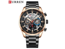 (oro Rosa Y Negro) Reloj De Negocios Para Hombre Con Correa De Acero — Cuarzo, Indicador De Fecha, Multifunción De 6 Agujas, Luminoso