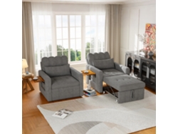 Sillón Con Función Cama, Sofá Cama Extensible 3 En 1, Sillón Individual Ajustable Con Bolsillo Lateral Y Mesa Pequeña, Gris, 86 X 85 X 108 Cm