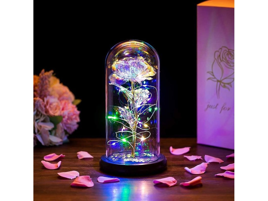 Rosa Eterna De La Bella Y La Bestia Con Luces Led En Una Cúpula De Cristal - Regalo Para Cumpleaños, San Valentín O Bodas.
