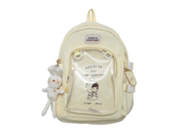 Mochila transparente versátil con colgante encantador, mochila escolar multifuncional de nailon para viajes, amarilla.