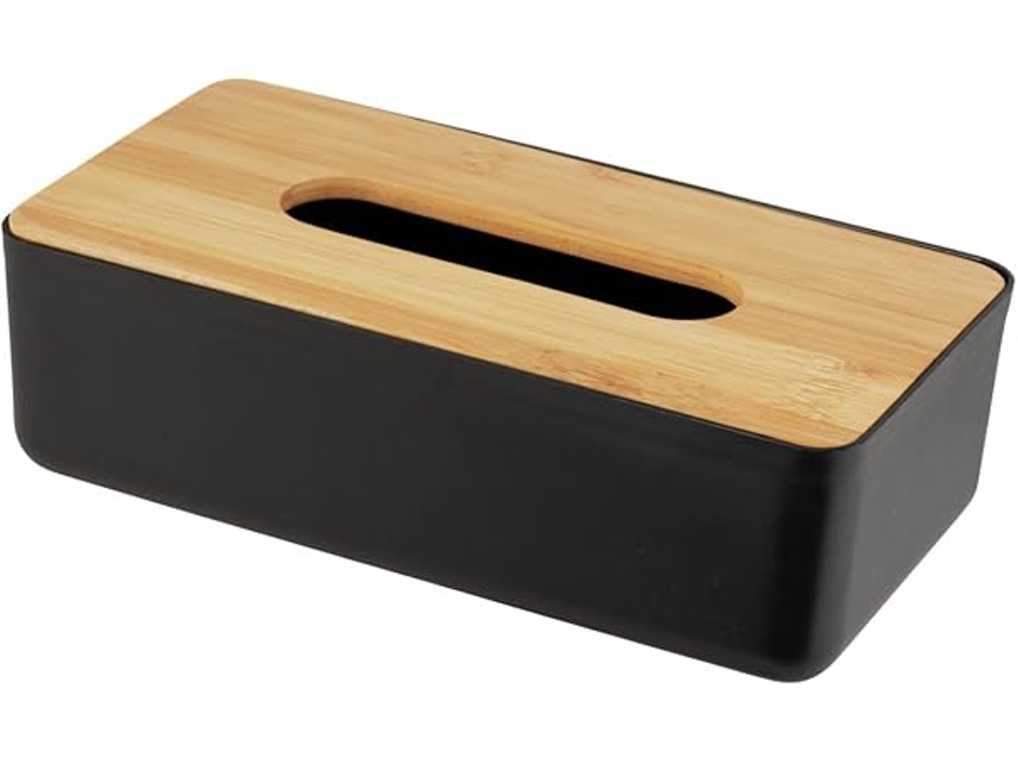 Estuche Para Toallitas Desmaquillantes O Pañuelos, Con Tapa De Bambú, 24 X 7,5 12,7 Cm, Negro/color Madera, Hogar, Moderno, Uso Funcional