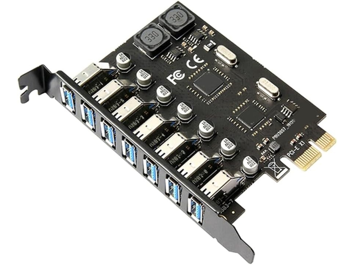 Tarjeta de expansión PCI y USB 3.0 de 7 puertos para ordenador de sobremesa con fuente de alimentación externa incluida. SFUSHOS