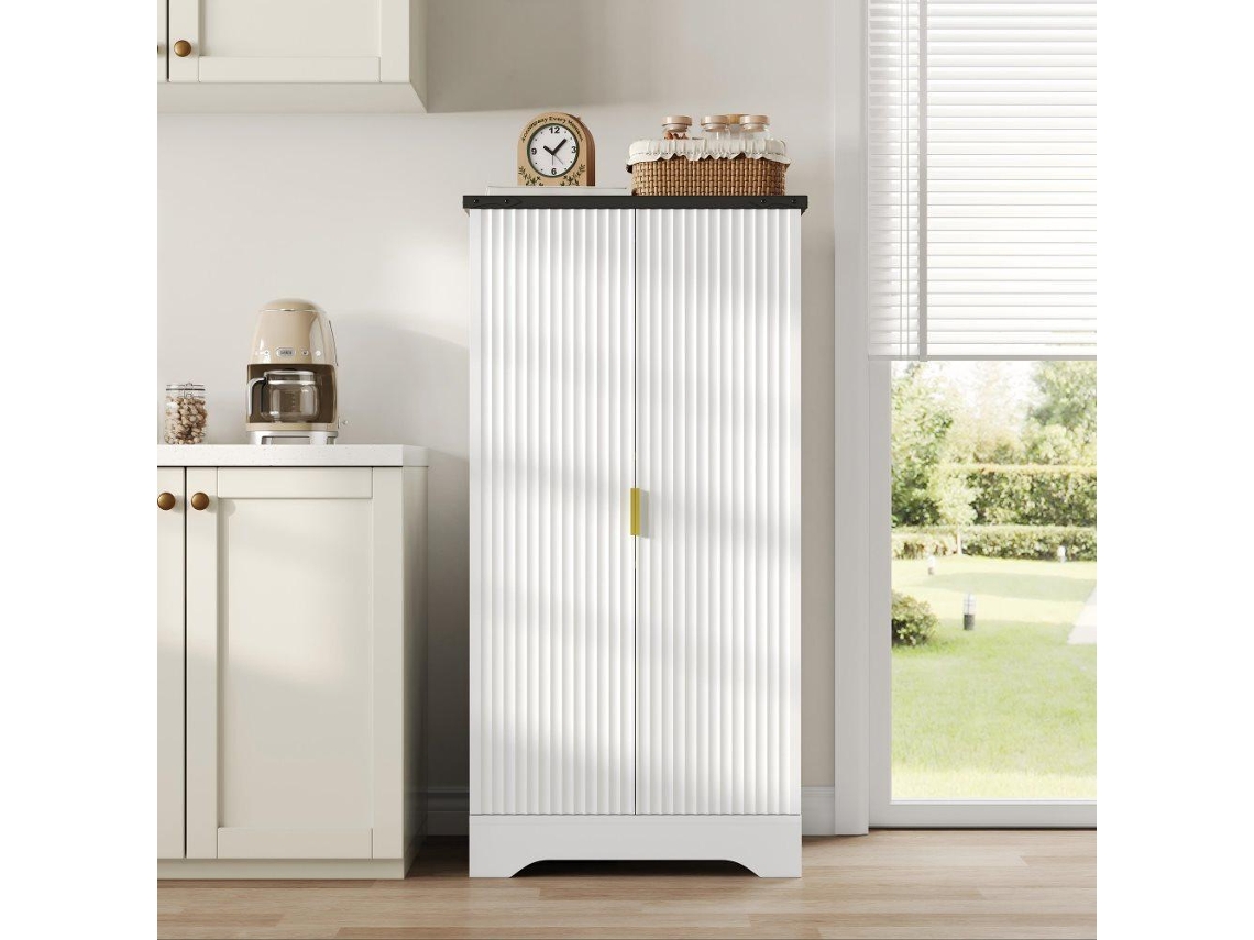 Aparador 120x60,5x40 Cm - Con Luz Led, Estantes Ajustables, Diseño Moderno - Blanco