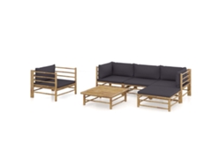 Conjunto de piezas. Lounge Jardim Em Bambu C/ Almofadões Cinza Escuro Dkd Decoración Del Hogar