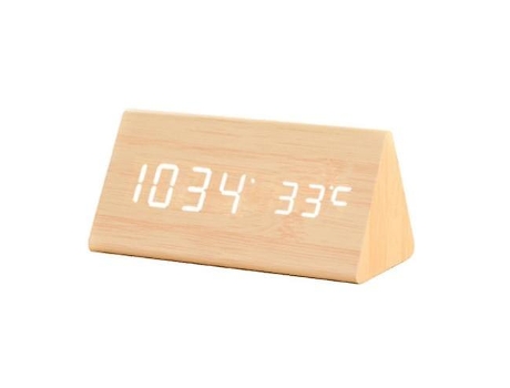 Reloj de alarma digital, con pantalla electrónica de madera LED, 3 ajustes de alarma, humedad y amplificador; amp;Detección de temperatura (amarill...
