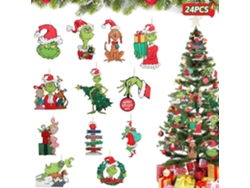 24 adornos navideños de madera del Grinch: adorables decoraciones colgantes para el árbol de Navidad, el hogar y las fiestas.