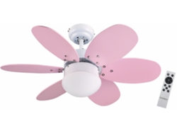 BASTILIPO - Ventilador de techo con motor DC, mando a distancia, 75cm Ø, 6 aspas, rosa/celeste, luz LED 3 tonos, chasis blanco, ALGARVE DC