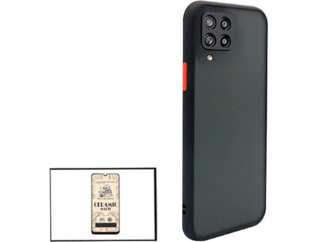Kit Funda Antichoque y Cristal Templado CeramiGlass Full Cover Samsung Galaxy A12 PHONECARE Negro