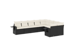 Conjunto de 9 sofás de jardín con cojines, mimbre, negro, MAISON EXCLUSIVE (9 piezas)
