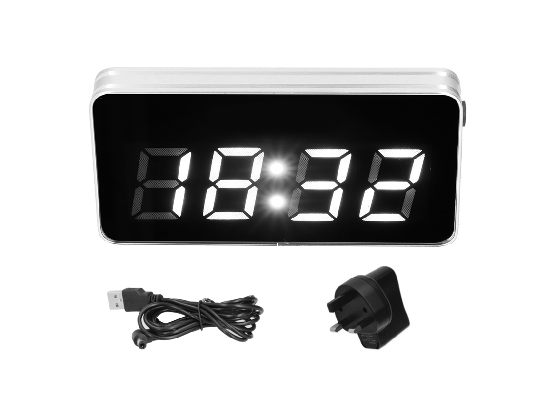Reloj de escritorio digital Baok con espejo iluminado por LED, calendario perpetuo, alarma para el hogar y la oficina, enchufe británico.