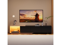 Panel de TV moderno negro de 240 cm con iluminación LED, 3 cajones y amplio espacio de almacenamiento