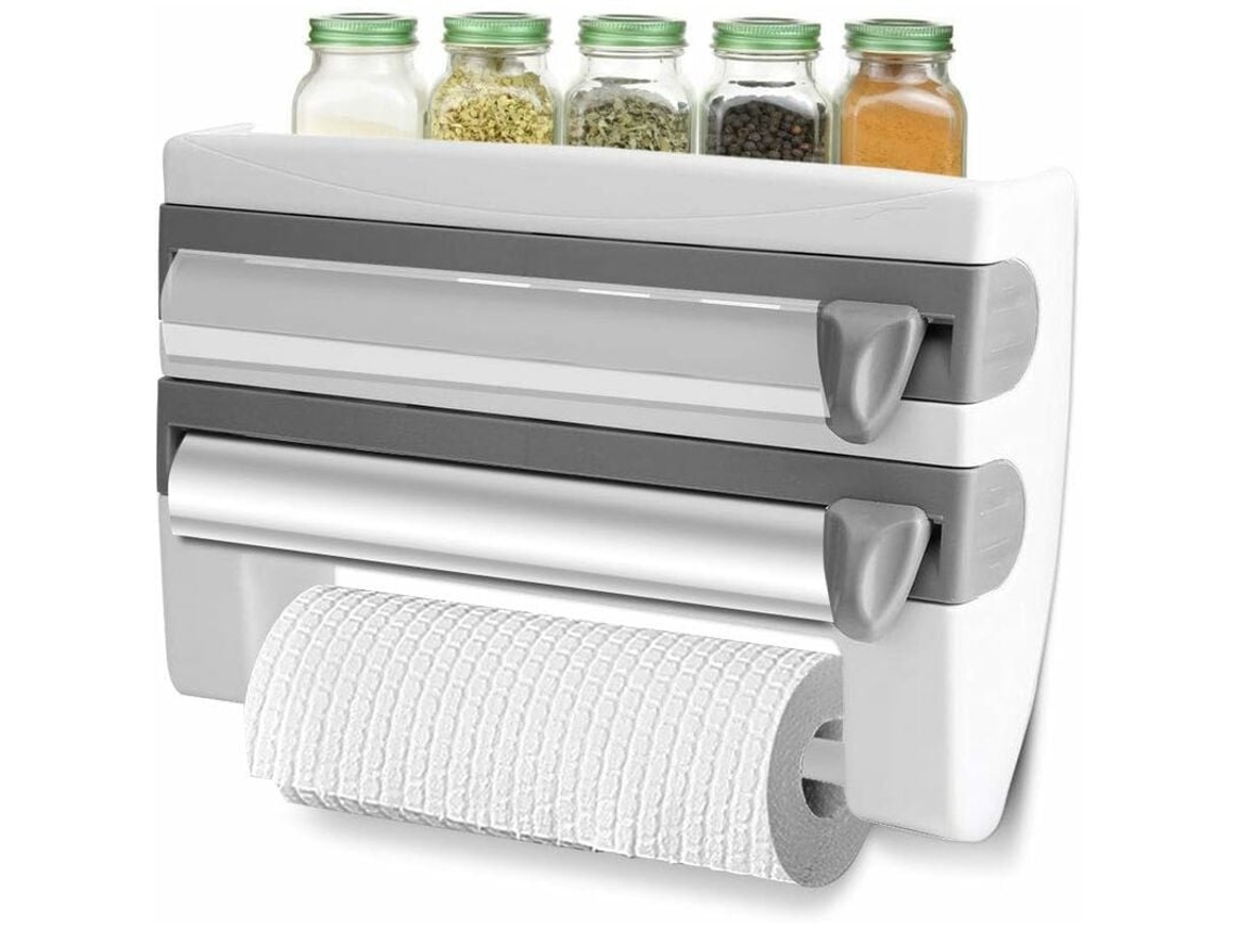 CUICH-soporte para papel de cocina montado en la pared, dispensador de rollos de cocina multifuncional, papel de aluminio y almacenamiento de botellas de salsa Toa