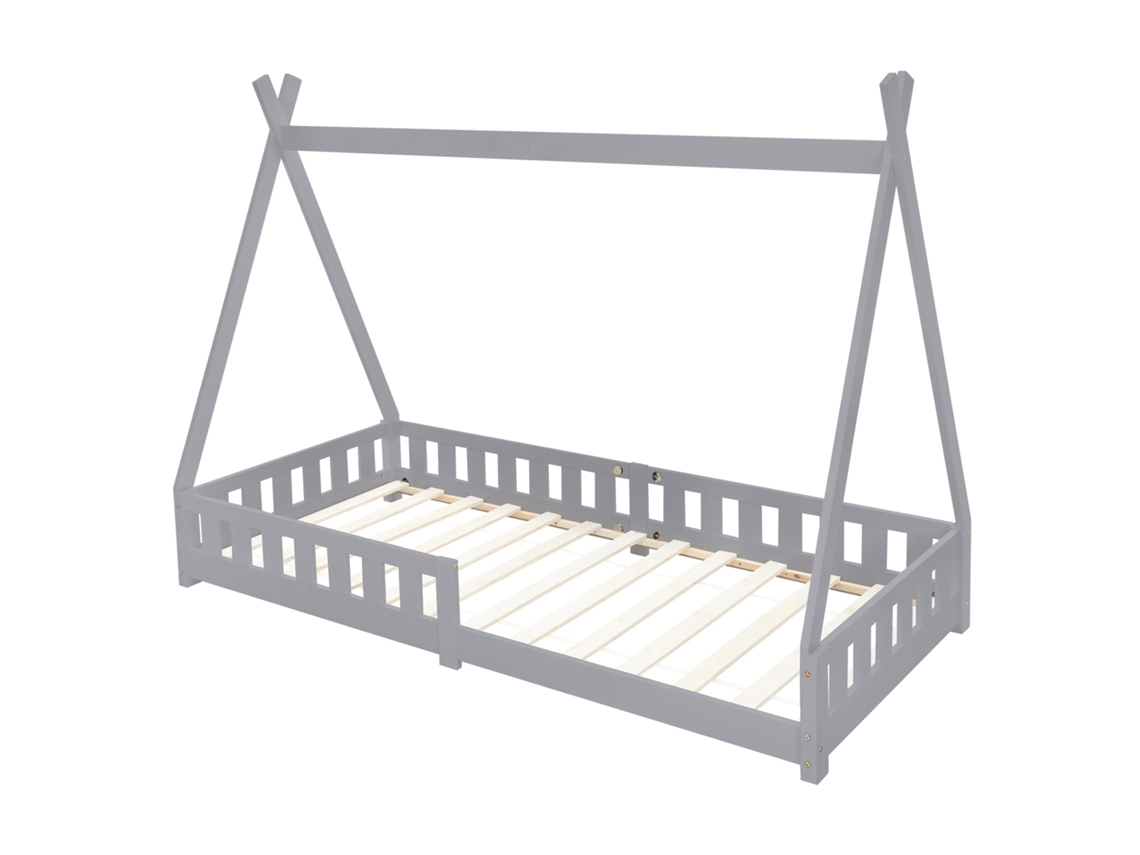 Cama infantil tipi ML-Design 200x90 cm color gris claro con protección anticaída y somier