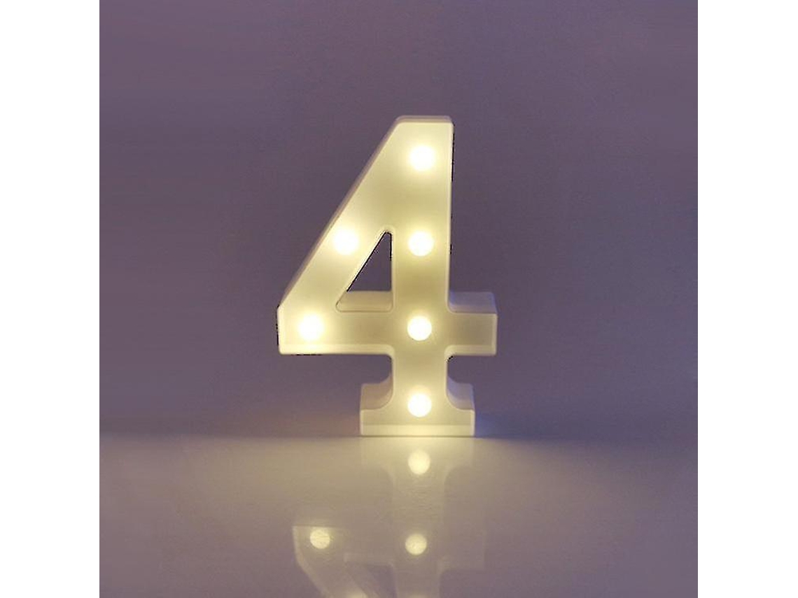 Rebe-números Led Iluminados 22cm Blanco 0-9 Para Bodas Cumpleaños Fiesta Con Baterías Número 4