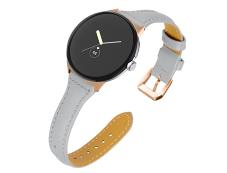 Correa de piel auténtica liberación rápida 20mm con conector de oro rosa para Google Pixel Watch - canoso