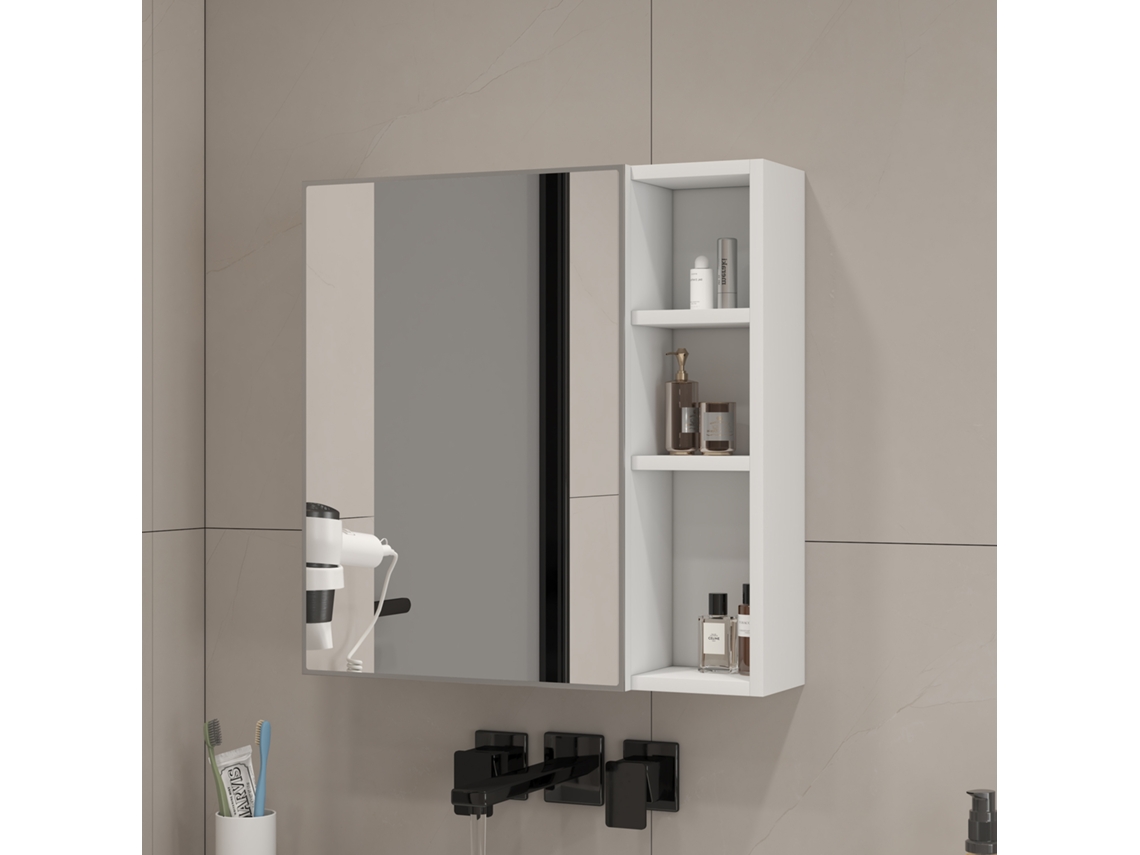 Armario Espejo De Pared 55x56 Cm - Almacenamiento Dividido, Espejo Hd - Blanco/transparente