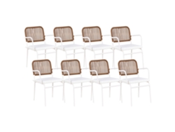 Conjunto de 8 sillas de exterior Beliani Taceno con cojines en aluminio blanco 46x52x82
