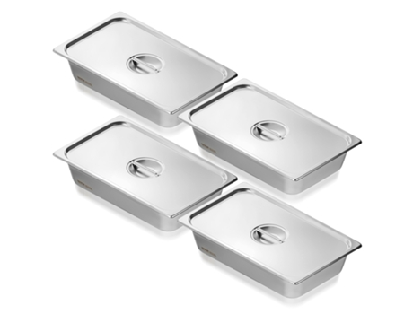 4 Paquetes de Ollas de Hotel de Tamaño Completo Bandeja de Mesa de Vapor con Tapa de Acero Inoxidable de 4 pulgadas de Profundidad VEVOR