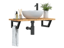 Estante De Lavabo De Pared De Acero Y Madera Maciza De Roble