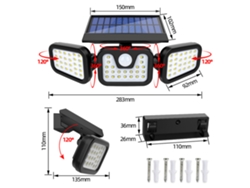 2026-lámpara Solar De Pared 3 Cabezas Rotables Con Sensor De Movimiento Impermeable Para Exterior Jardín 74l-ed 100cob