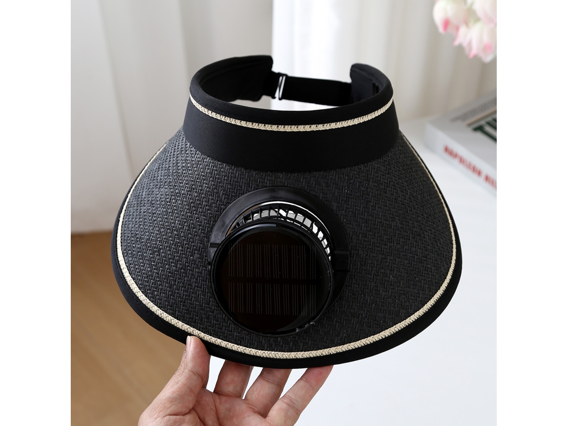 (negro) Sombrero De Sol Eléctrico De Ala Ancha Con Ventilador Para Hombre, Protección Uv